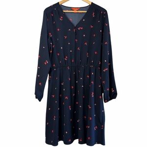 Joe Fresh Navy Floral Long Sleeve Dress Elastic Waist Size Large